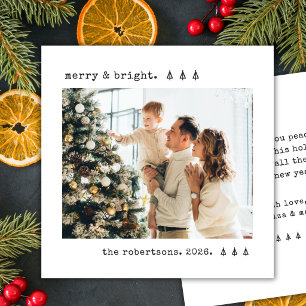 Merry & Bright Minimalist Pine Typewriter Photo Holiday Card