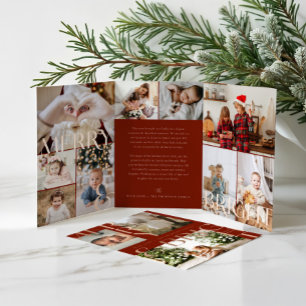Merry & Bright Modern Bold Family Photo Collage Tri-Fold Holiday Card