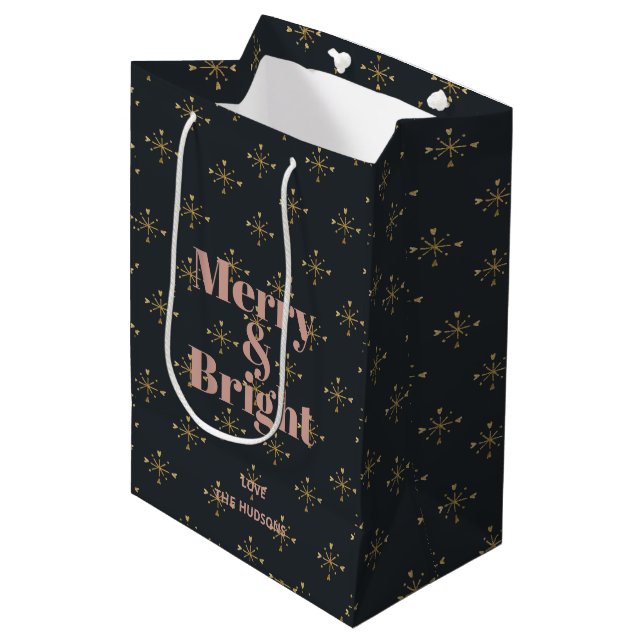Merry & Bright Modern Charcoal Black Medium Gift Bag (Front Angled)