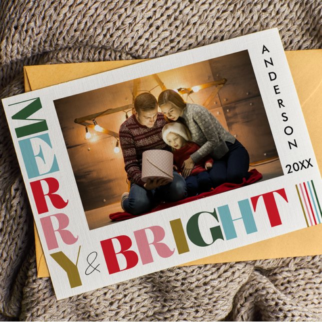 Merry & Bright Modern Colourful Christmas Photo  Holiday Card (Creator Uploaded)