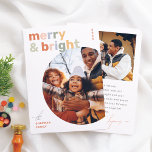 Merry & Bright Modern Colourful Christmas Photo Holiday Card<br><div class="desc">Bring a splash of colour and joy to your holiday greetings with this vibrant “Merry & Bright” Christmas photo card. The front features bold sans-serif lettering in cute pastel hues, with a round family photo adding a fun, personal touch. The circular photo adds a playful twist, making your family portrait...</div>