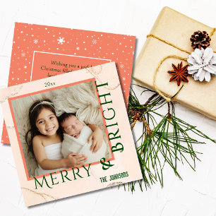 Merry & Bright modern cute bold typography 1 photo Holiday Card