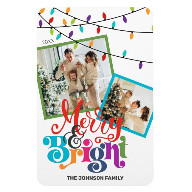 Merry & Bright Modern Holiday Christmas Family Magnet (Vertical)