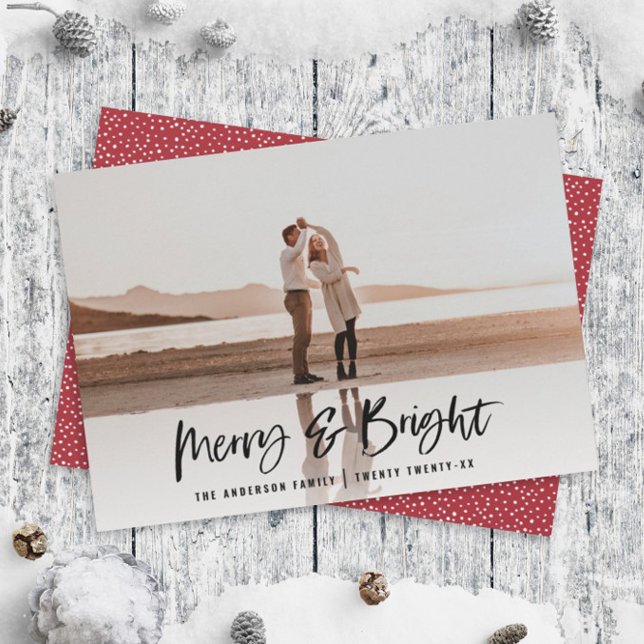 Merry & Bright modern, minimal photo christmas Holiday Card (Creator Uploaded)