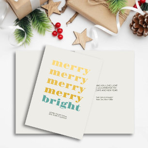 Merry & Bright Modern Minimal Teal Blue Christmas Holiday Card