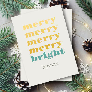 Merry & Bright Modern Minimal Teal Blue Christmas Holiday Card