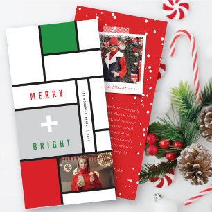 Merry & Bright Modern Mondrian Minimalist Photo Holiday Card