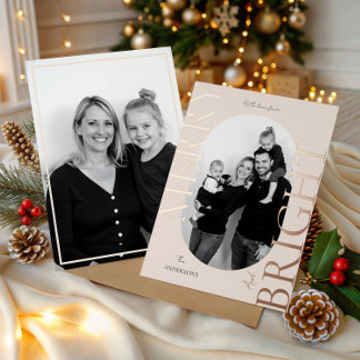 Merry & Bright Modern Photo Elegant Christmas Foil Holiday Card