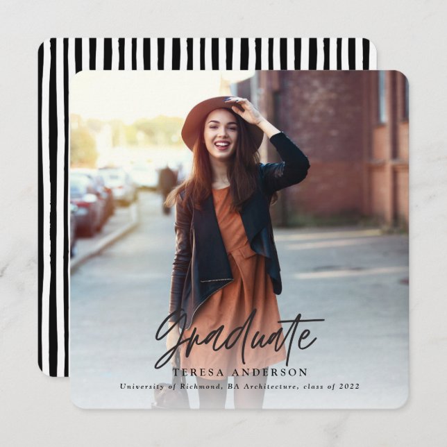 Merry & Bright modern photo graduate Holiday Card (Front/Back)