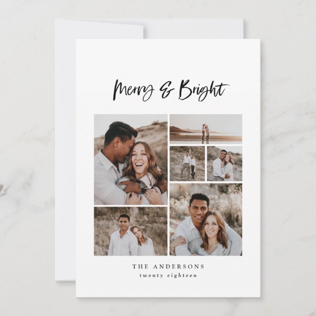 Merry & Bright multi photo holiday Christmas Card (Front)