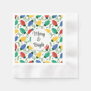 Merry & Bright, Multicolor Retro Christmas Lights Napkin