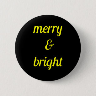 Merry Bright Navy Blue Yellow Gift 6 Cm Round Badge