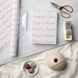 "Merry & Bright" Neutral Script Minimalist Wrapping Paper