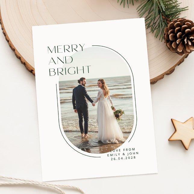 Merry & Bright Newlywed Romantic Photo Christmas Holiday Card (Creator Uploaded)