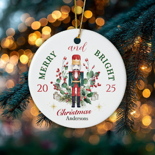 Merry & Bright Nutcracker Solder Holly Berry Ceramic Ornament