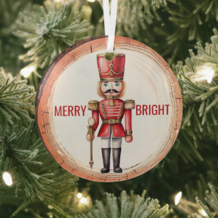 Merry Bright Nutcracker Toy Soldier Glass Tree Decoration