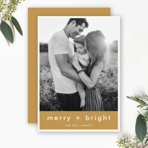 Merry + Bright   Ocher Gold Christmas Photo Holiday Card