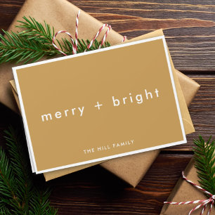 Merry + Bright   Ocher Mustard Gold Christmas Holiday Card