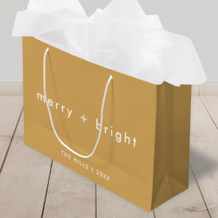 Merry + Bright Ochre Mustard Gold Christmas Large Gift Bag