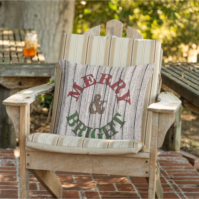 Merry & Bright On Weathered Wooden Planks Pattern Cushion (Chair)