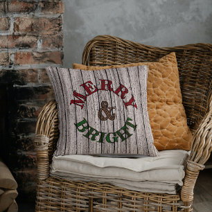 Merry & Bright On Weathered Wooden Planks Pattern Cushion
