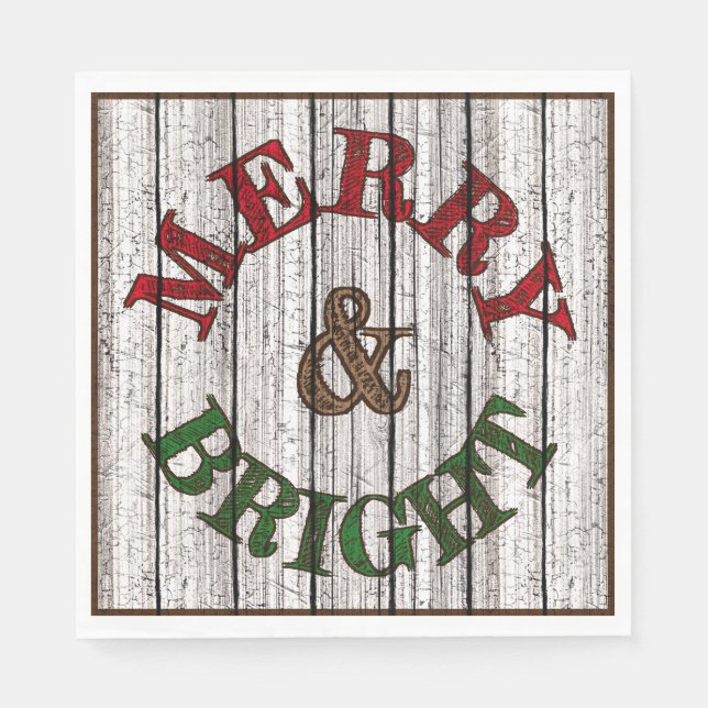 Merry & Bright On Weathered Wooden Planks Pattern Napkin (Front)