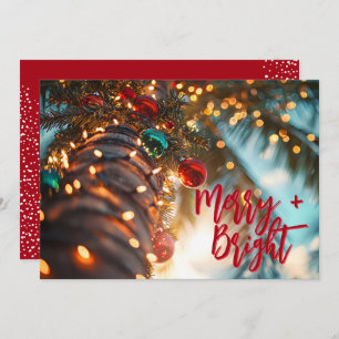 Merry + Bright Palm Tree and Ornament Flat Holiday Card