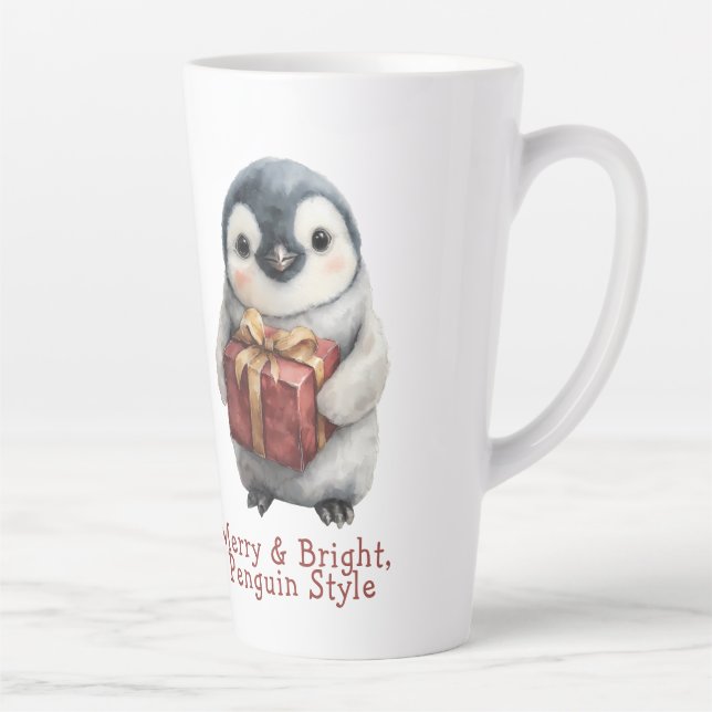 Merry & Bright Penguin Christmas Latte Mug (Right)