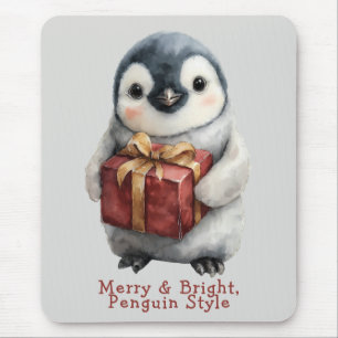 Merry & Bright Penguin Christmas Mouse Pad