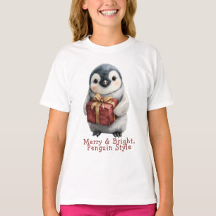 Merry & Bright Penguin Christmas T-Shirt