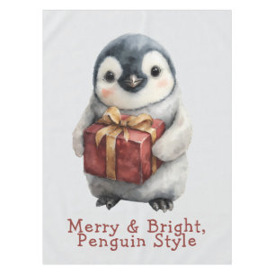Merry & Bright Penguin Christmas Tablecloth