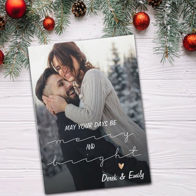 Merry & Bright Personalise Photo Holiday postcard (Creator Uploaded)
