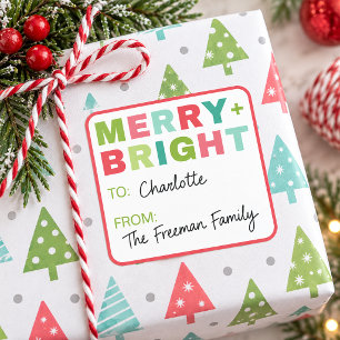 Merry & Bright Personalised Christmas Gift Square Sticker