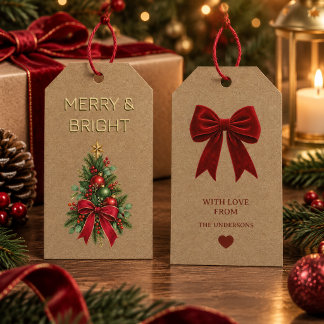 Merry & Bright Personalised Holiday Gift Tags, Tags