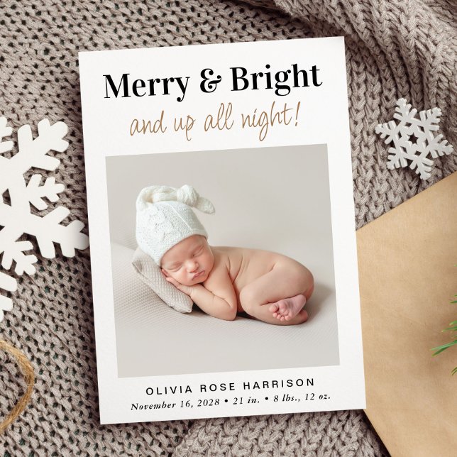 Merry Bright Photo Christmas Holiday Birth Announcement (A beautiful and unique way to introduce family and friends to your Christmas baby)