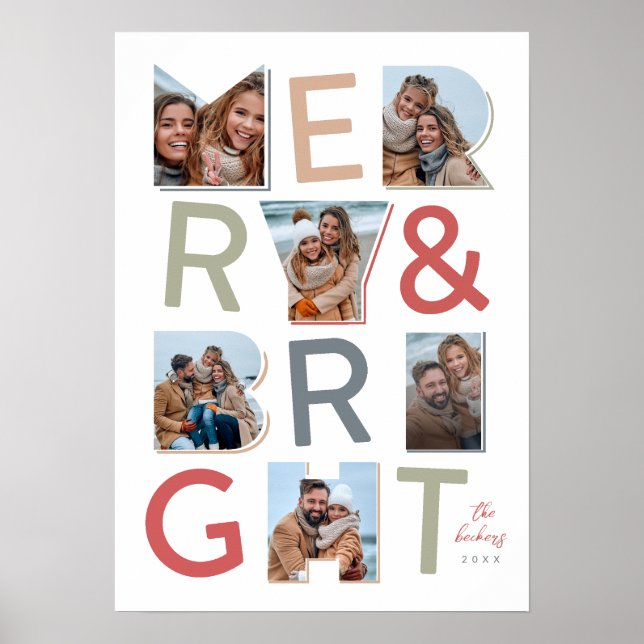 Merry & Bright photo collage design Poster (Front)