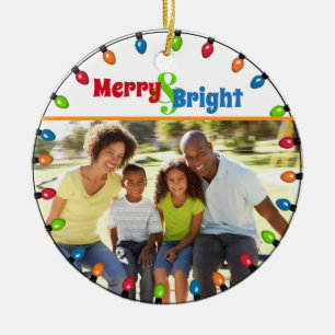 Merry & Bright Photo Colourful Christmas Lights Ceramic Ornament