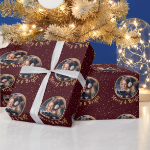 Merry & Bright Photo Gold Red Starlight Wrapping Paper