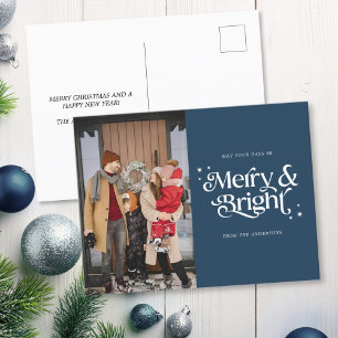 Merry & Bright Photo Typography Christmas Holiday Postcard