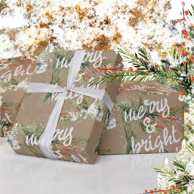 Merry & Bright Pine Bough Berries & Candlelight Wrapping Paper (Creator Uploaded)