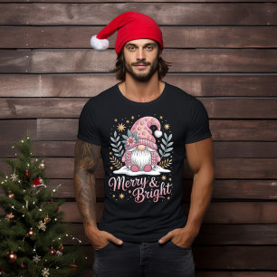 Merry & Bright Pink Christmas Gnome T-Shirt