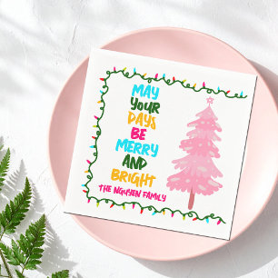 Merry Bright Pink Christmas Tree Custom Party Napkin