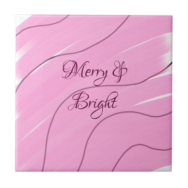 Merry & Bright pink curly doodle design girly mode Ceramic Tile (Front)