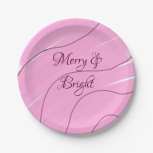 Merry & Bright pink curly doodle design girly mode Paper Plate