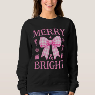Merry & Bright Pink Gingham Bow Christmas Sweatshirt