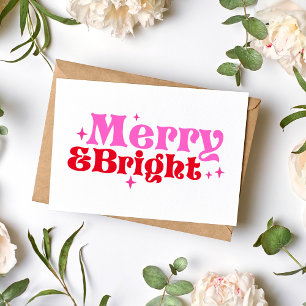 Merry & Bright Pink & Red Colourful Blank Christma Card
