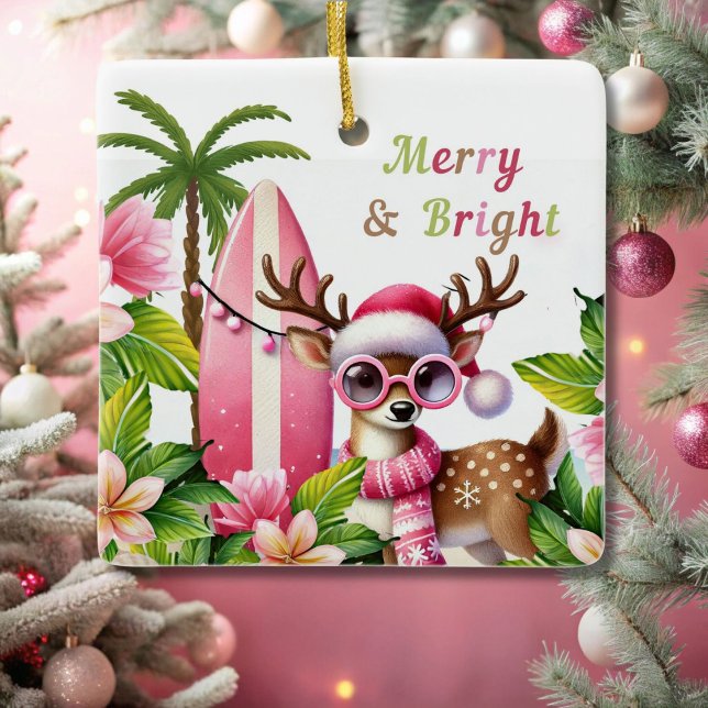 Merry & Bright Pink Tropical Ornament (Creator Uploaded)
