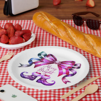 Merry & Bright Purple Christmas Paper Plates 