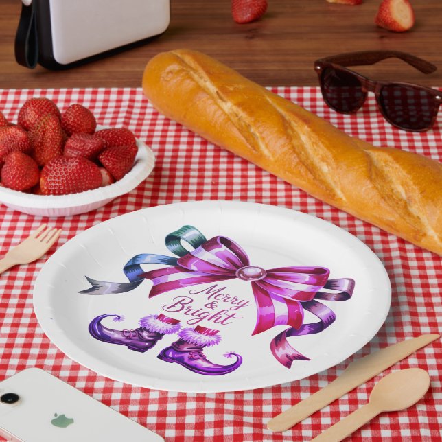 Merry & Bright Purple Christmas Paper Plates  (Picnic)