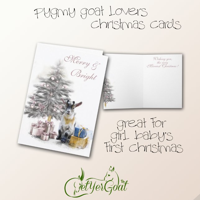 Merry & Bright Pygmy Goat Baby Pink Card (Creator Uploaded)